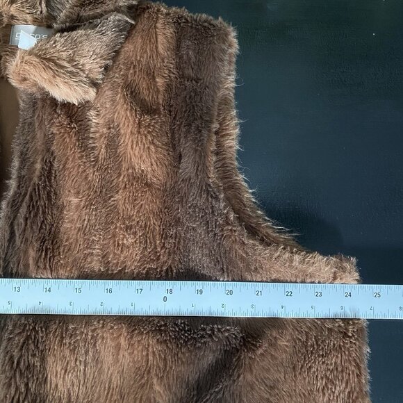 Chico's Faux Fur Vest Size 3 (XL) Brown Open Front Soft Winter Cabin Penny Lane - Picture 11 of 12